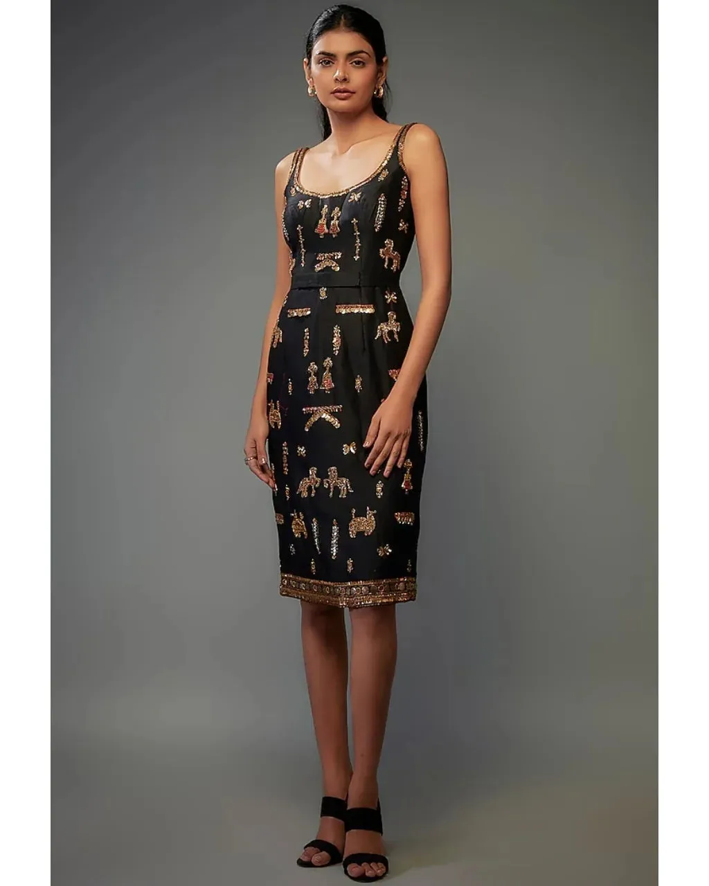 Black Embroidered Bodycon Dress