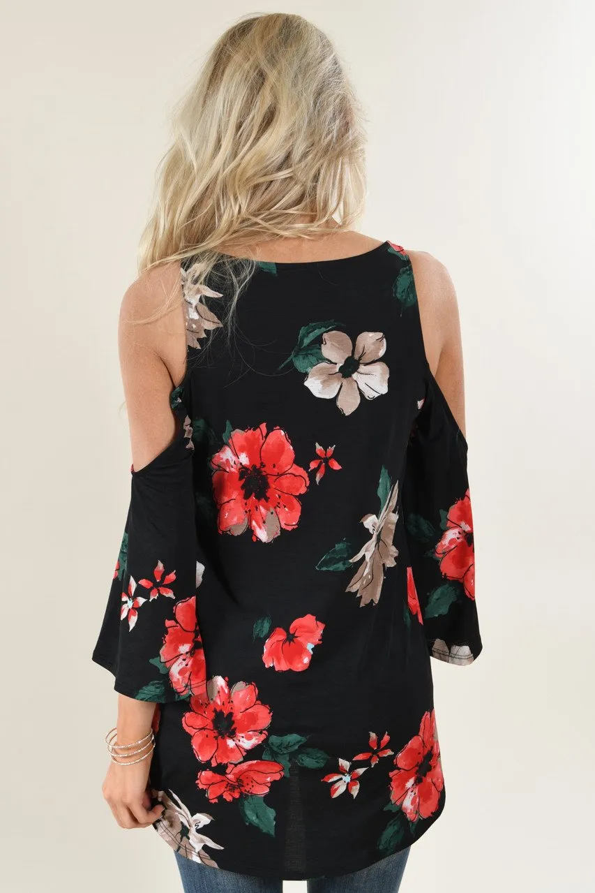 Black Floral Off the Shoulder Top