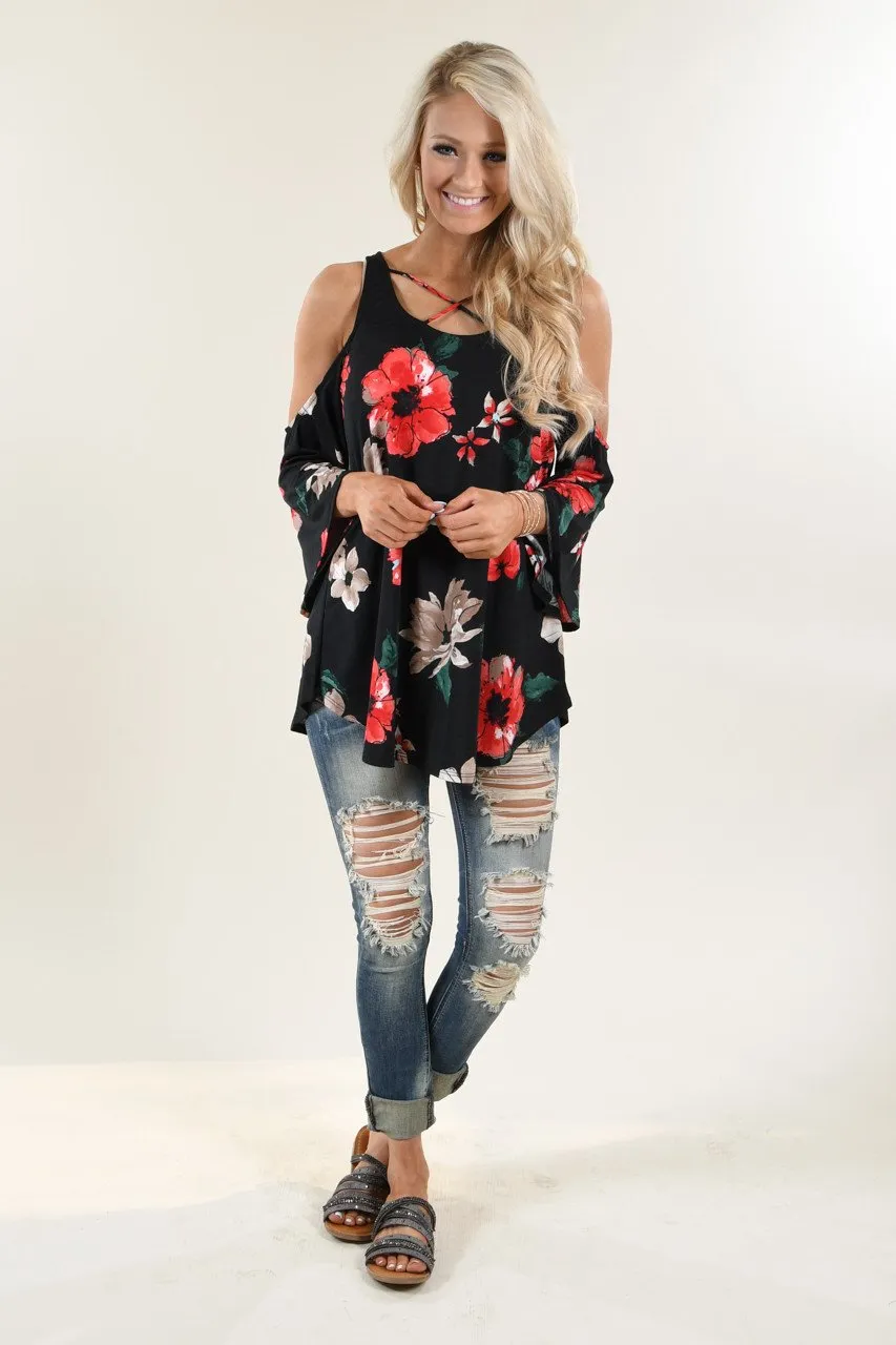 Black Floral Off the Shoulder Top