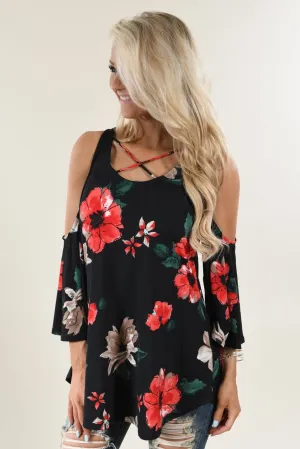 Black Floral Off the Shoulder Top
