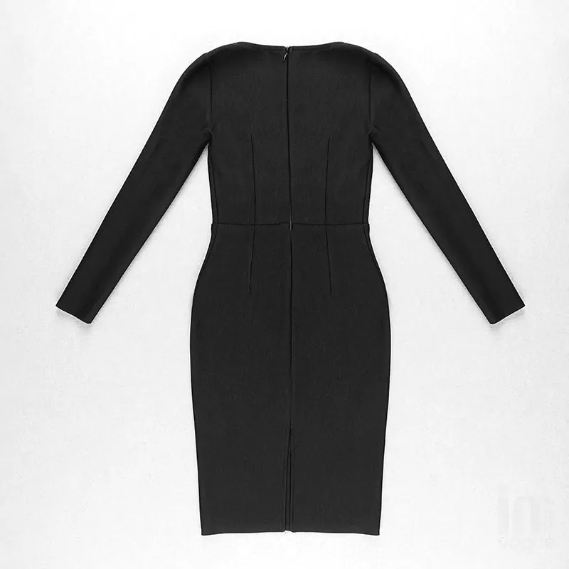 Black Grey Long Sleeve Bodycon Rayon Bandage Dress