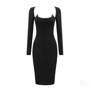 Black Grey Long Sleeve Bodycon Rayon Bandage Dress