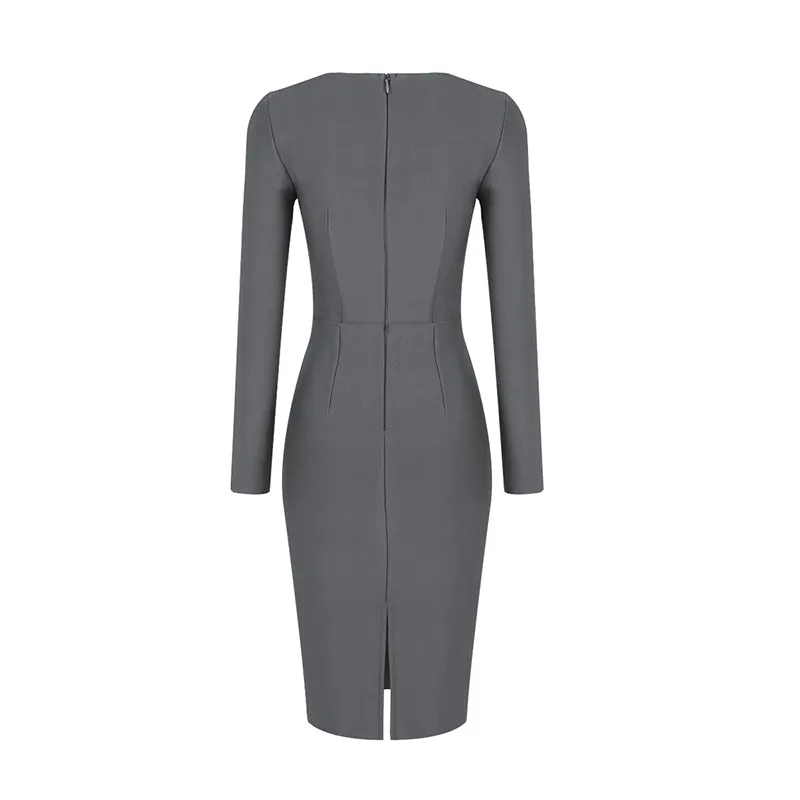 Black Grey Long Sleeve Bodycon Rayon Bandage Dress