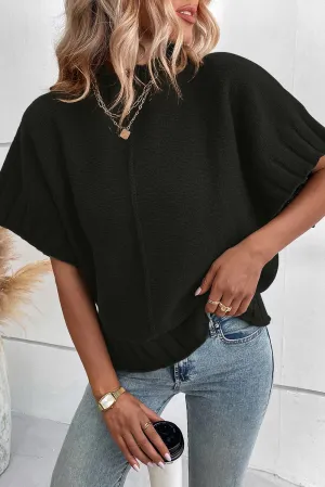 Black Mock Neck Batwing Sleeve Knit Sweater