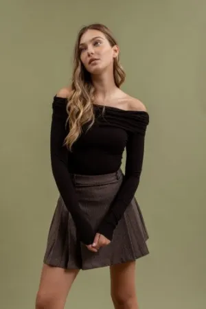 Black Off The Shoulder Simple Long Sleeve
