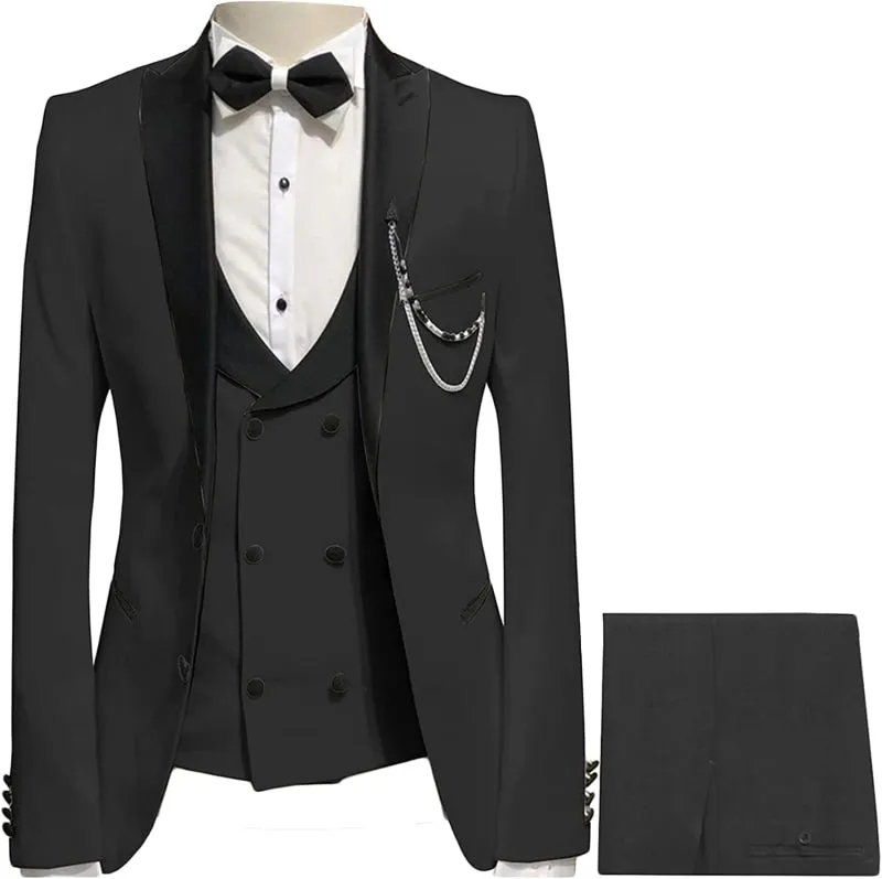 Black Peaked Lapel Three Pieces Custom Prom Suits Slim Fit Groomsmen Suits