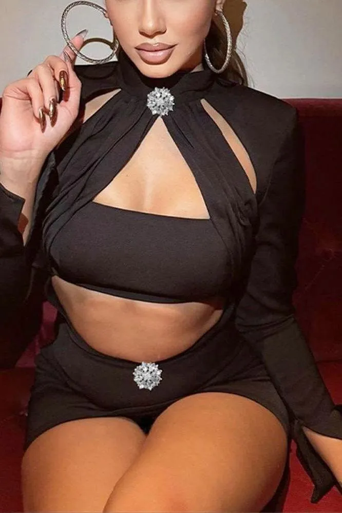 Black Skinny Hip Tight Short Skirt suit