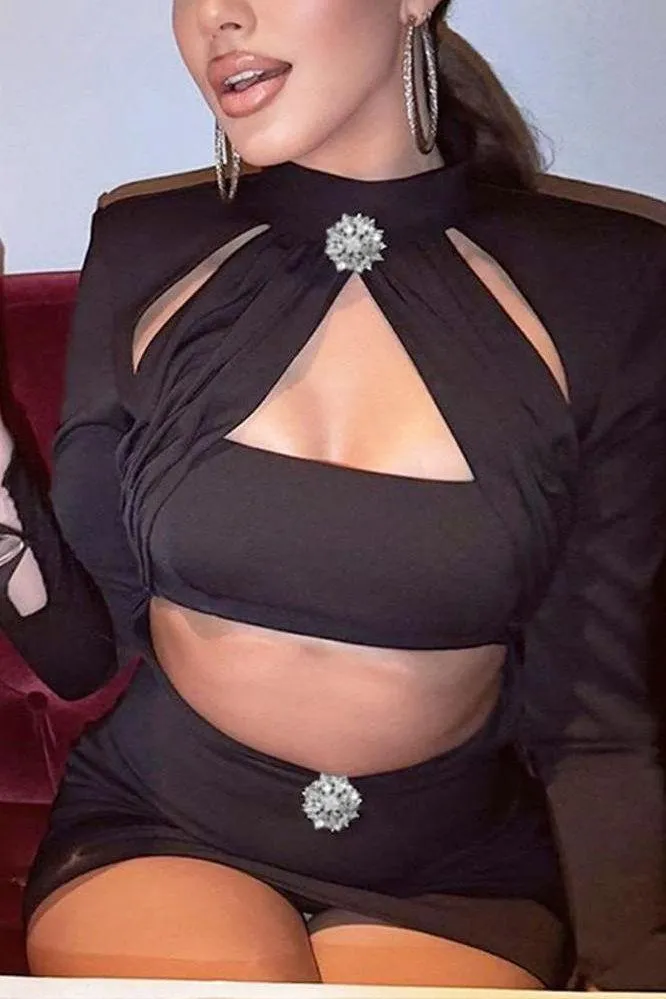 Black Skinny Hip Tight Short Skirt suit