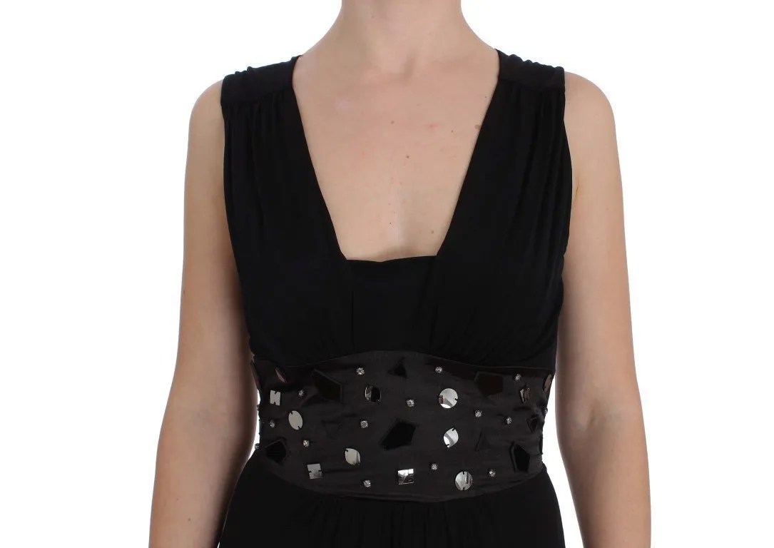 Black Viscose Long Maxi Shift Crystal Dress