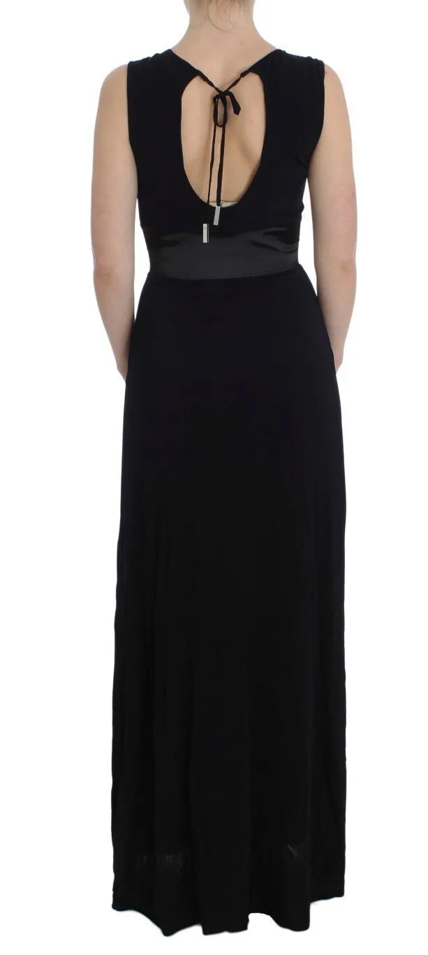 Black Viscose Long Maxi Shift Crystal Dress