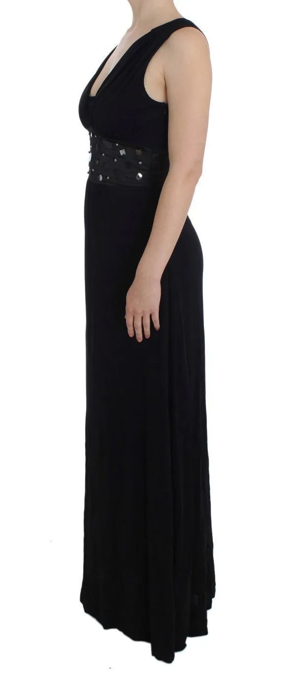 Black Viscose Long Maxi Shift Crystal Dress