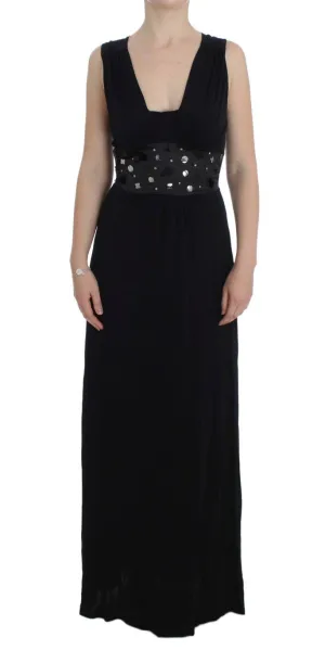 Black Viscose Long Maxi Shift Crystal Dress