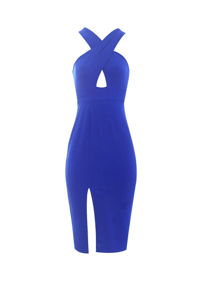 Blue Cross Front Bodycon Dress