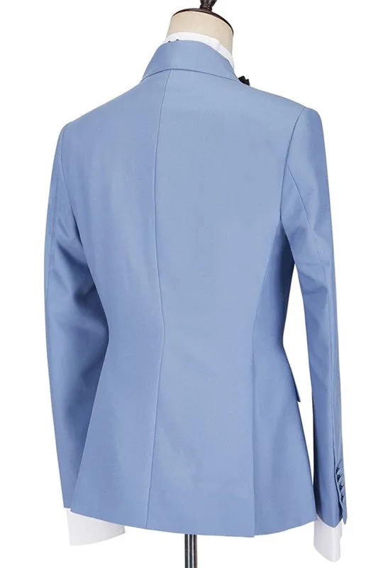 Blue Slim Fit Peaked Lapel Ruffles Designer Men's Prom Suits