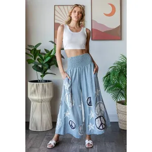 Blue Washed Smocked Peace And Star Patchwork Oli Hali Pants
