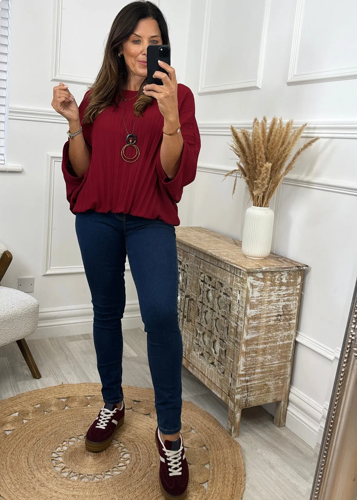 Blythe Wine Pleated Necklace Top