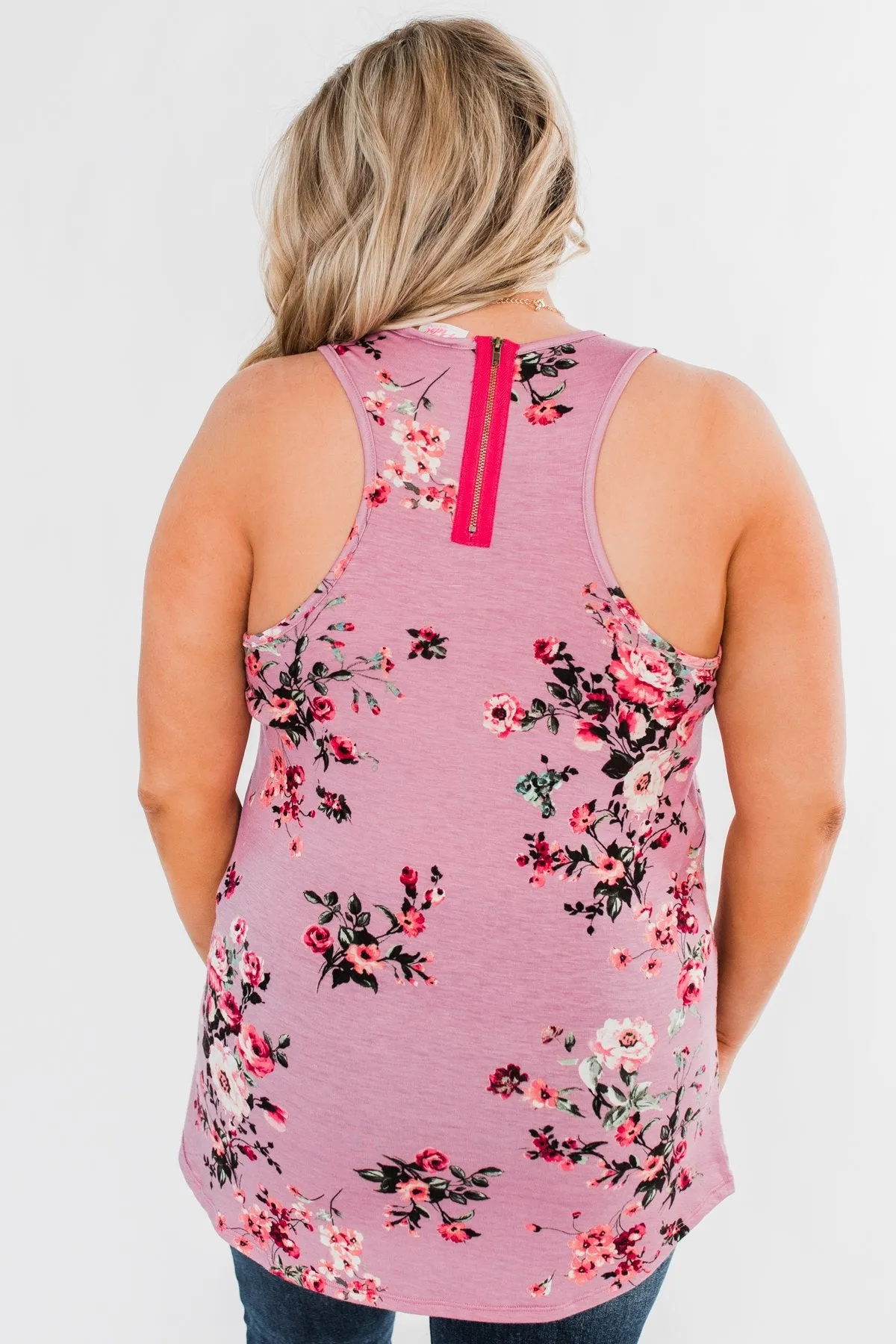 Botanical Gardens Racerback Tank Top- Pink Mauve