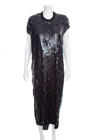 Bottega Veneta Black & Blue Full Sequin Long Shift Dres SZ XS