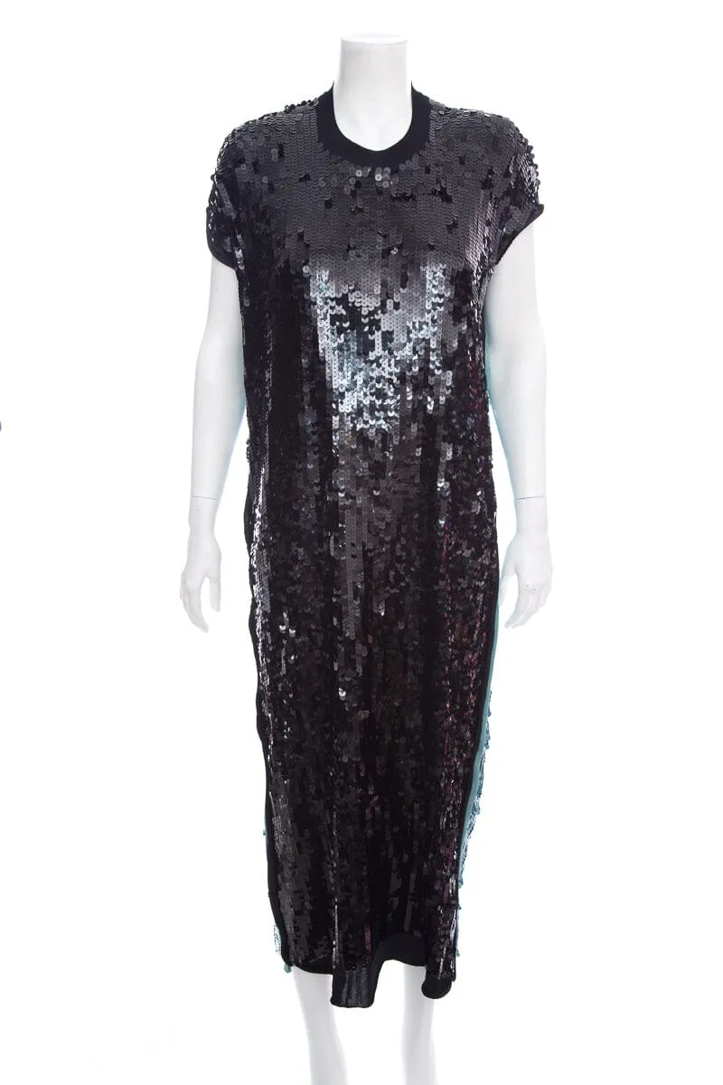 Bottega Veneta Black & Blue Full Sequin Long Shift Dres SZ XS
