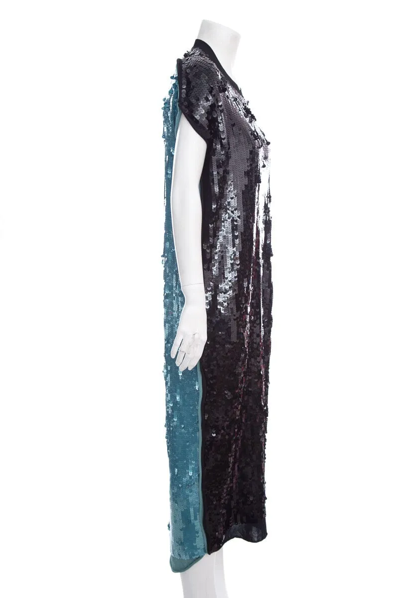 Bottega Veneta Black & Blue Full Sequin Long Shift Dres SZ XS