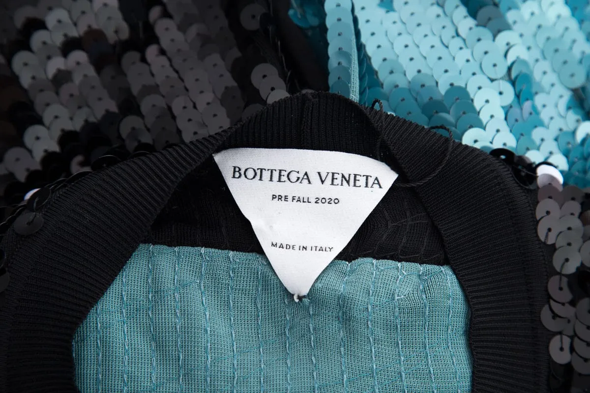 Bottega Veneta Black & Blue Full Sequin Long Shift Dres SZ XS