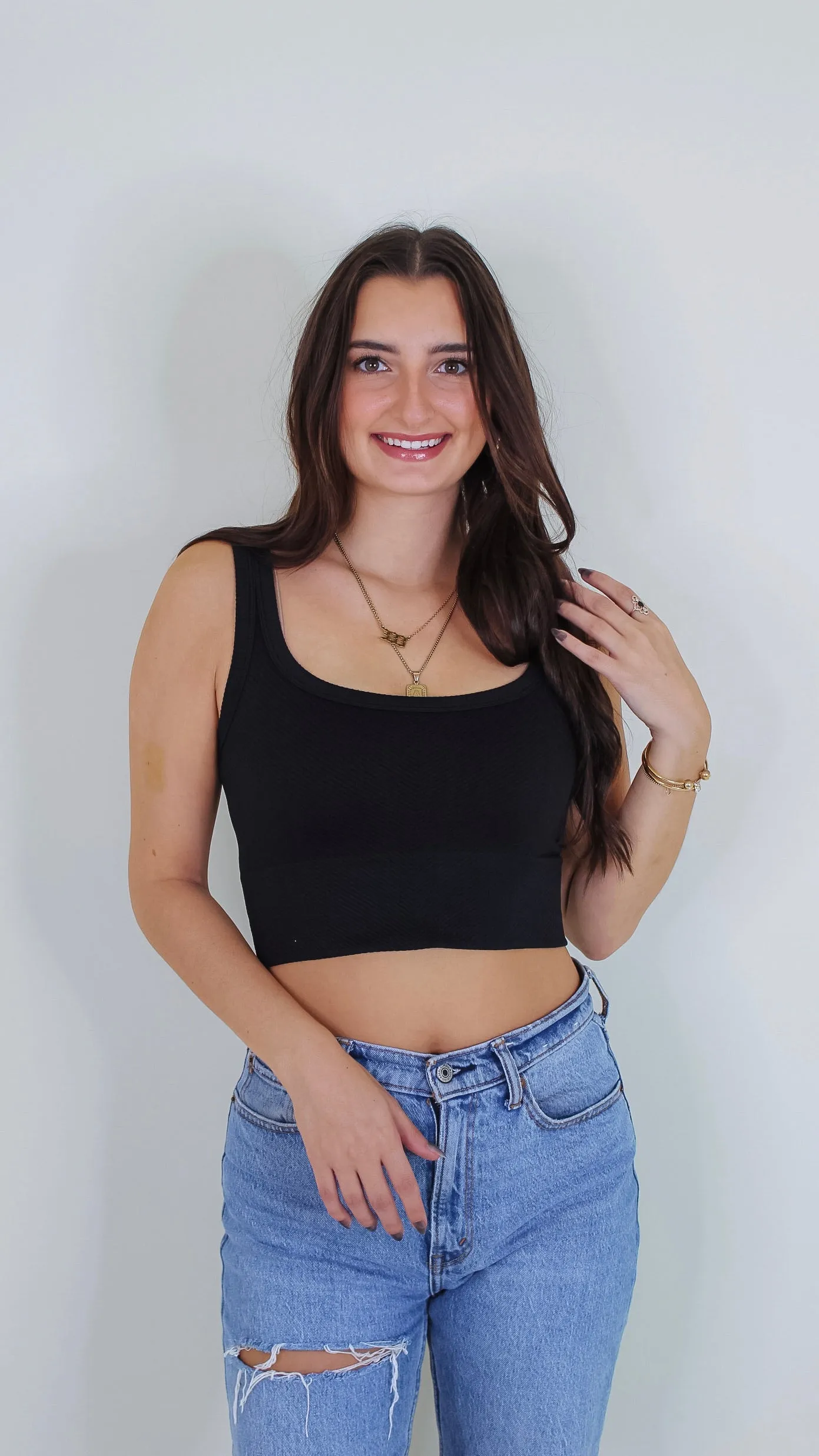 Brielle Chevron Crop Top - Black
