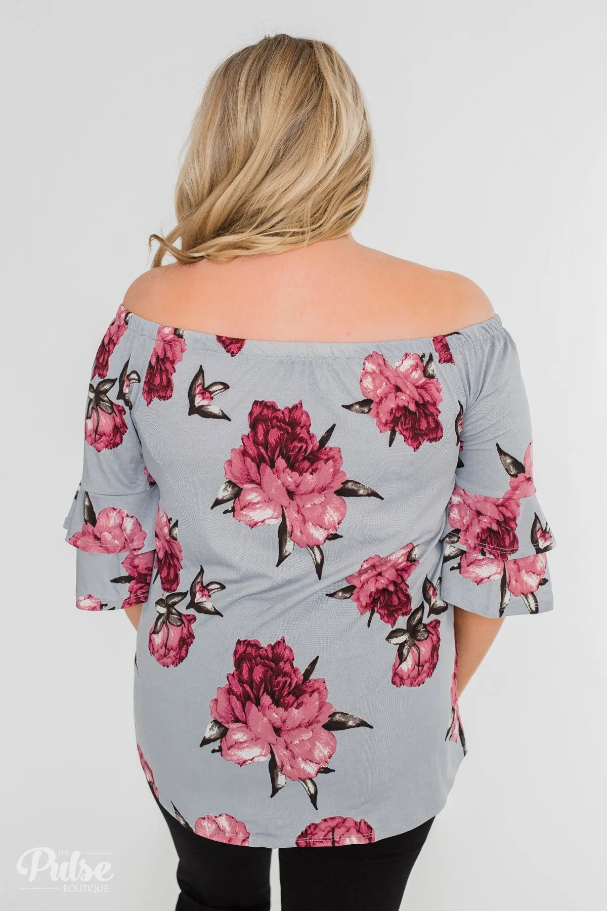 Bring on the Floral Off the Shoulder Top- Powder Blue