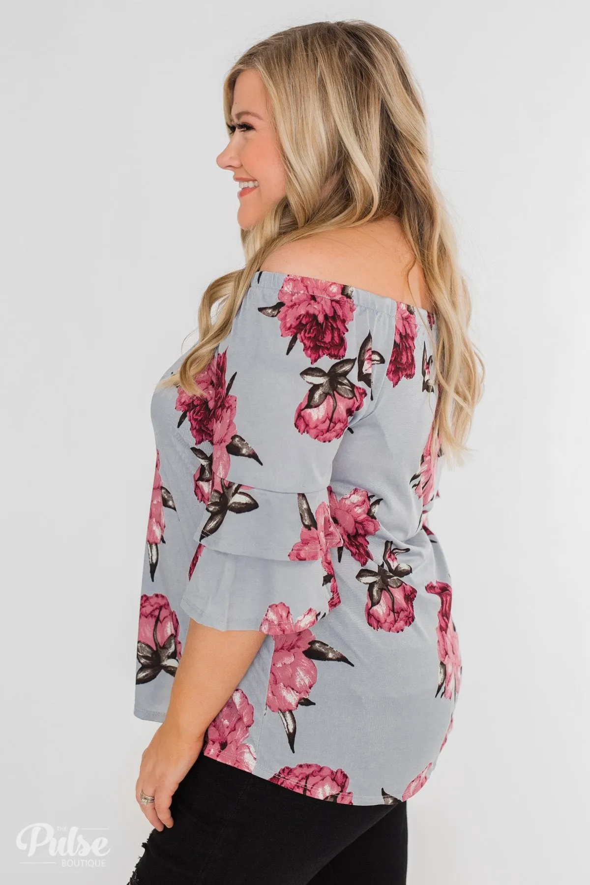 Bring on the Floral Off the Shoulder Top- Powder Blue