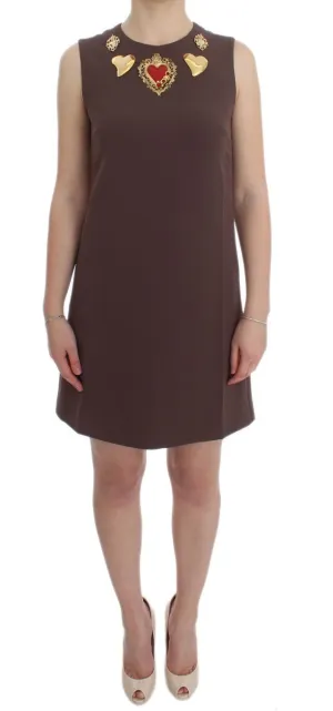 Brown Stretch Shift Gold Heart Dress