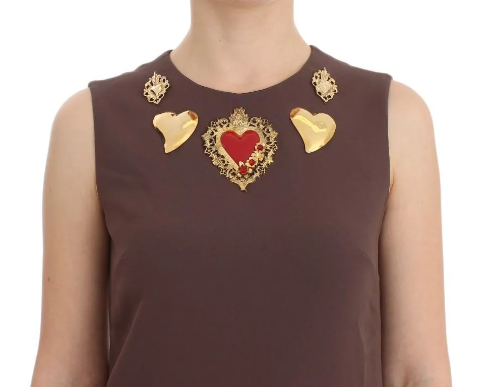 Brown Stretch Shift Gold Heart Dress