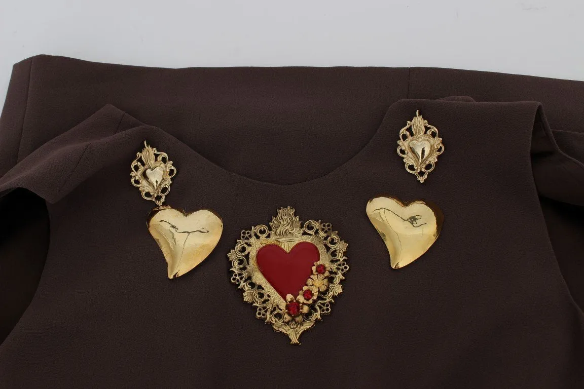 Brown Stretch Shift Gold Heart Dress