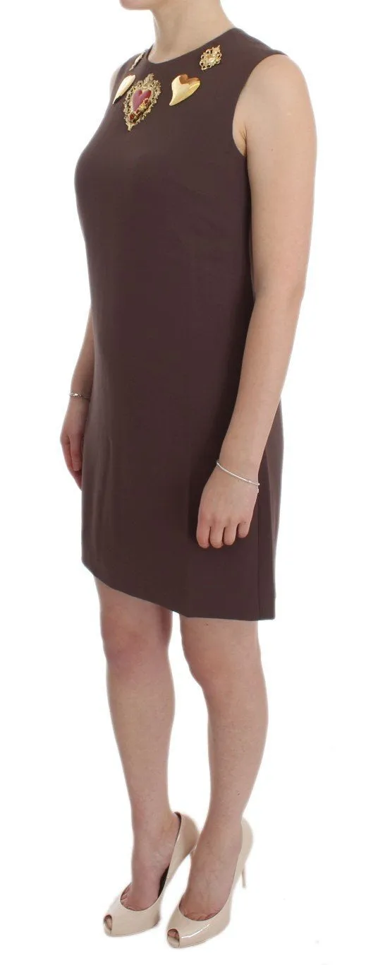 Brown Stretch Shift Gold Heart Dress