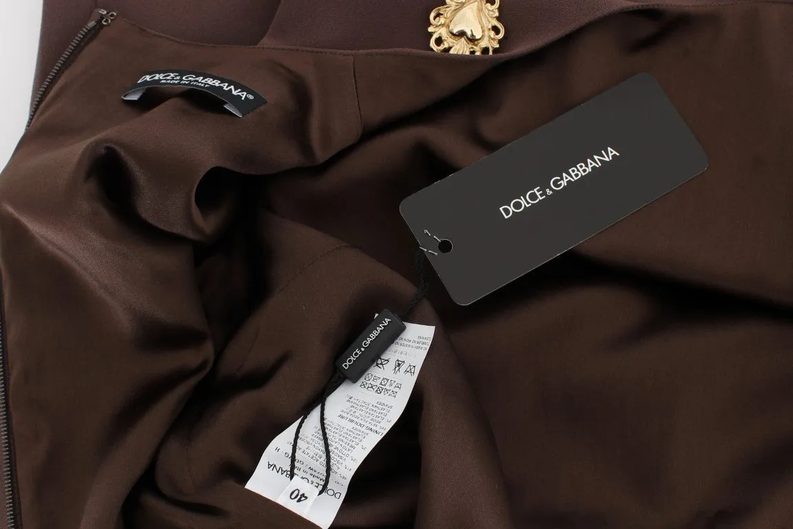 Brown Stretch Shift Gold Heart Dress
