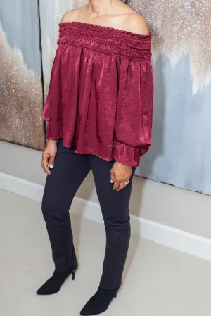 Burgundy Satin Off Shoulder Top