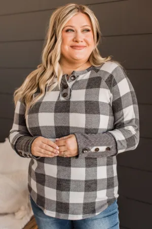 By The Fireside Plaid Knit Top- Off-White & Charcoal