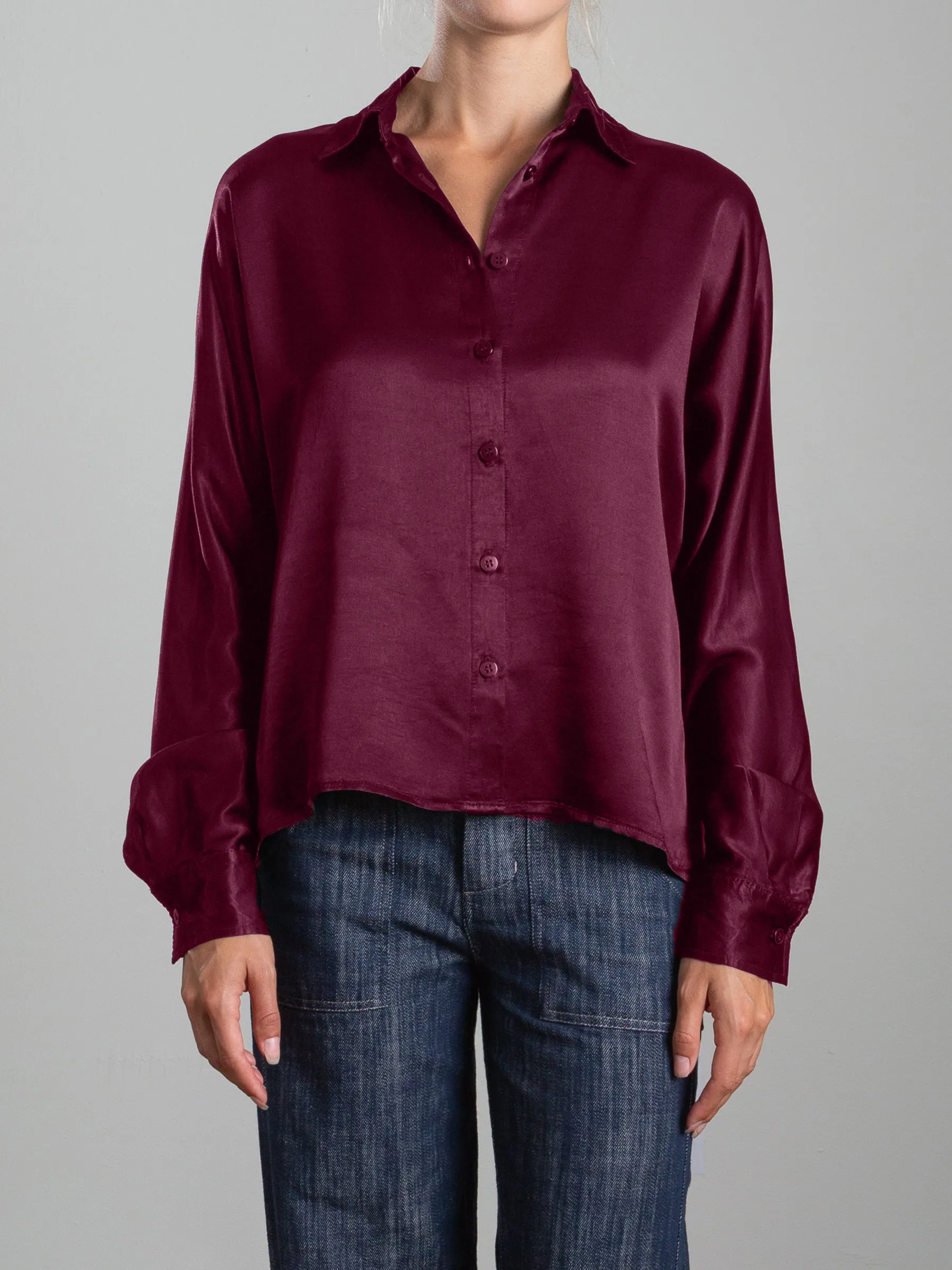 Byron Shirt in Vintage Satin - Fig