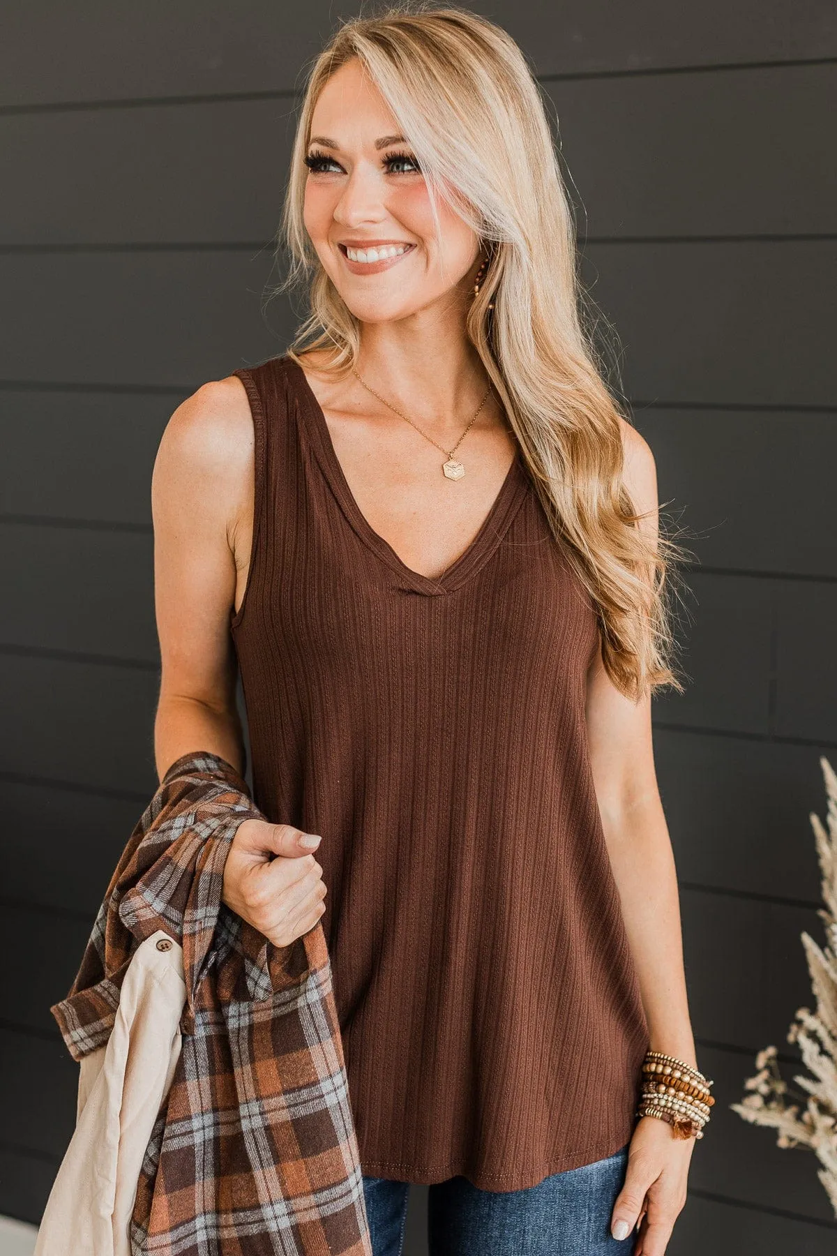Came To Win V-Neck Tank- Brown