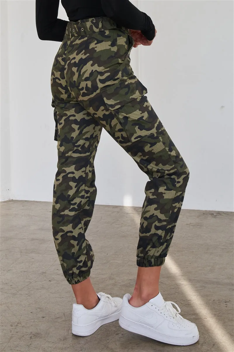 Camouflage High Waist Cargo Pants | Olive