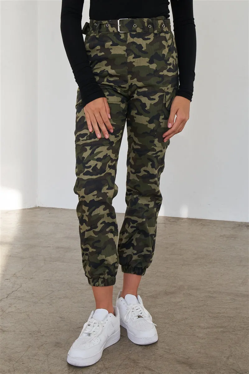 Camouflage High Waist Cargo Pants | Olive