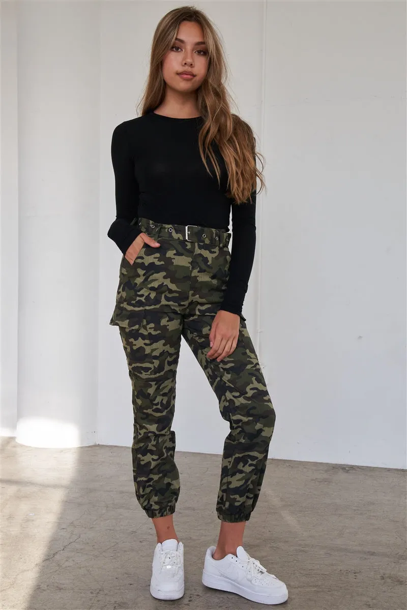 Camouflage High Waist Cargo Pants | Olive