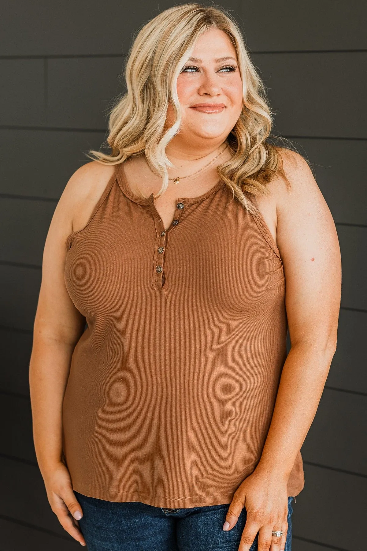 Catch You Later Ribbed Tank Top- Cinnamon