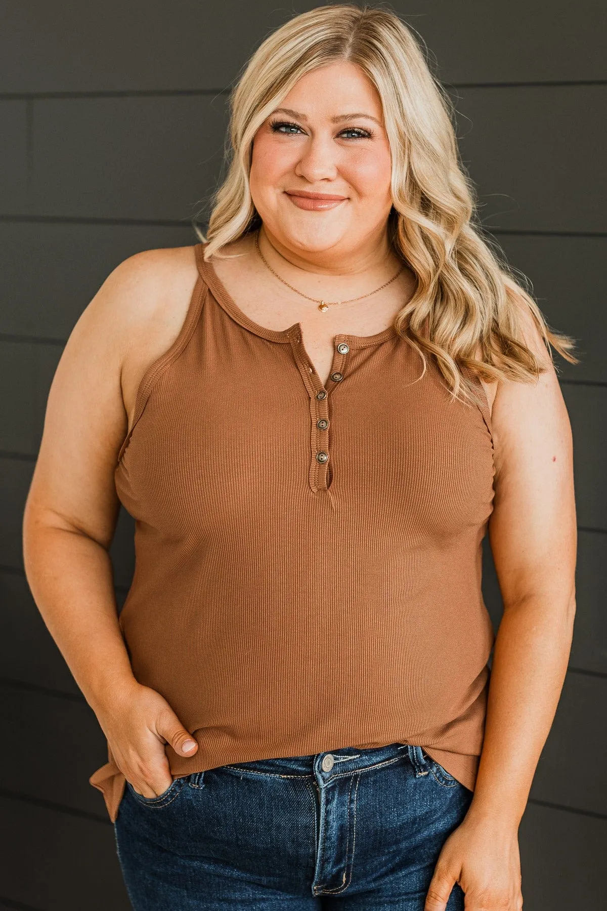 Catch You Later Ribbed Tank Top- Cinnamon