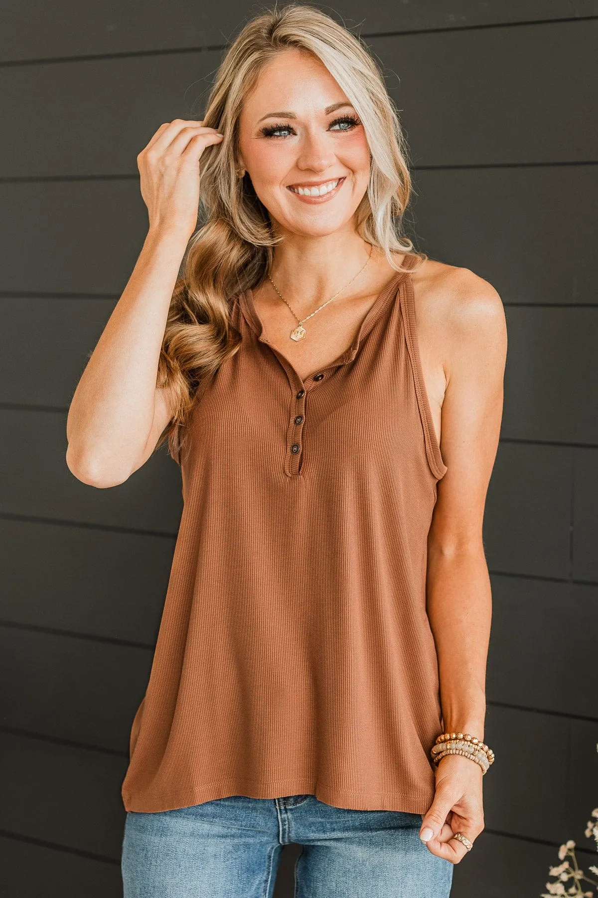 Catch You Later Ribbed Tank Top- Cinnamon