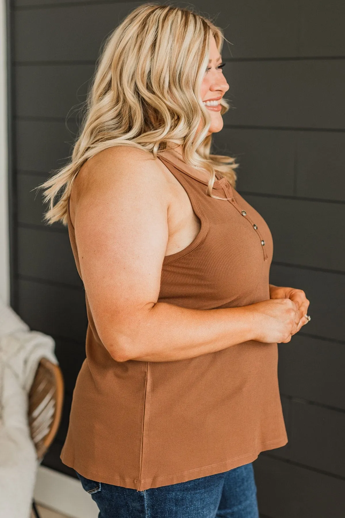 Catch You Later Ribbed Tank Top- Cinnamon