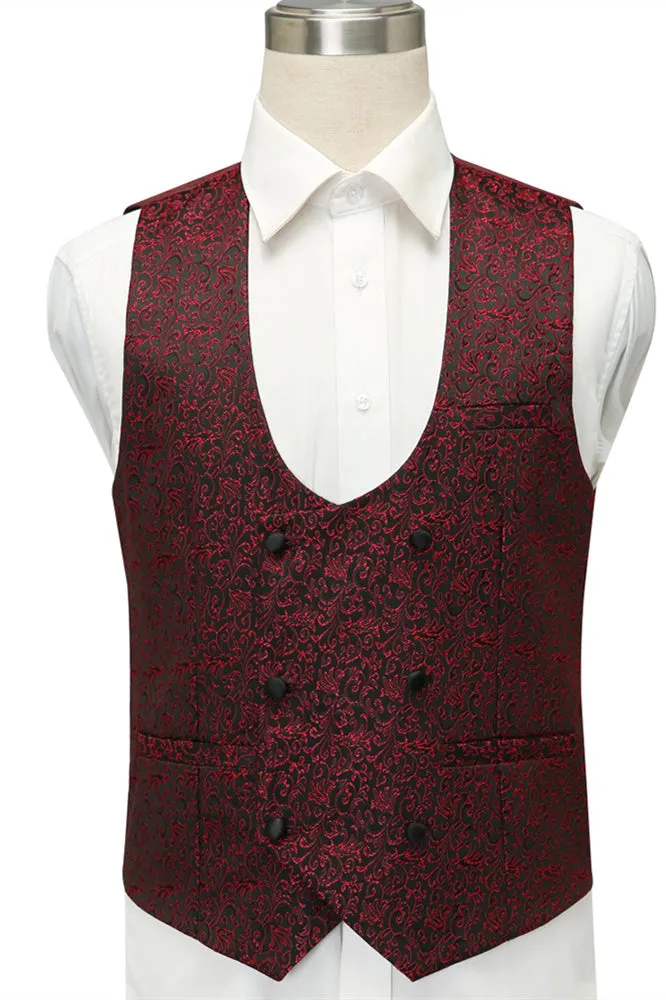 Cesar Burgundy One Button Shawl Lapel Jacquard Wedding Groom Suits