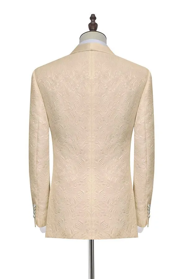 Champagne Jacquard Wedding Tuxedos for Groom Silk Shawl Lapel Marriage Suits