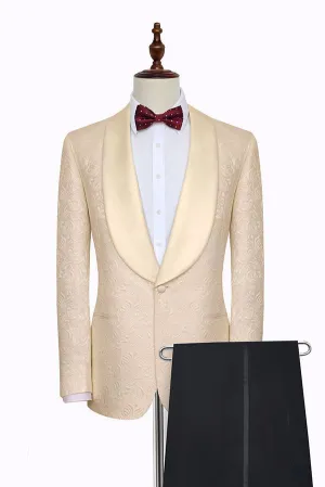 Champagne Jacquard Wedding Tuxedos for Groom Silk Shawl Lapel Marriage Suits