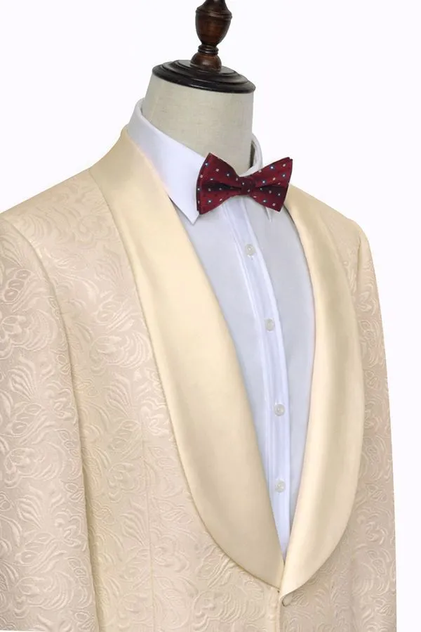 Champagne Jacquard Wedding Tuxedos for Groom Silk Shawl Lapel Marriage Suits