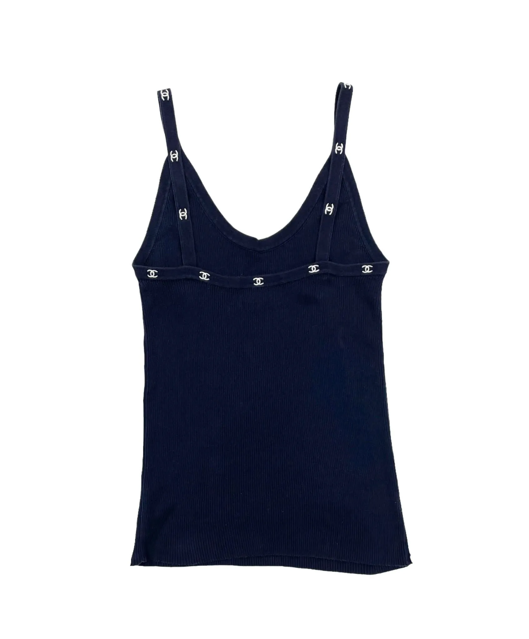 Chanel Navy Ribbed Logo Tank