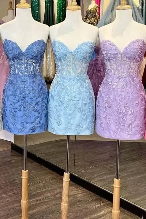 Cheap Lace 2024 Mini Homecoming Dress Bodycon Appliques Strapless